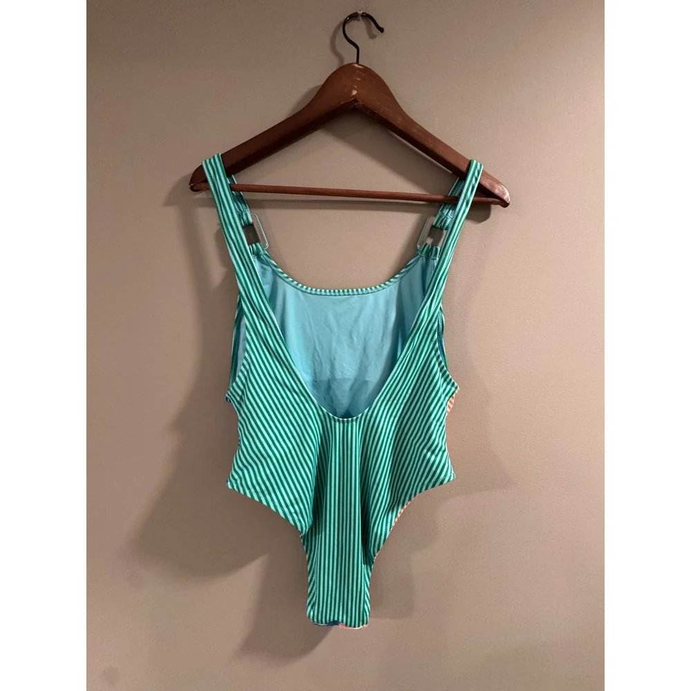 Aerie Ring Birthday Scoop Cheekiest One Piece Swimsuit Size LARGE Multi Color
